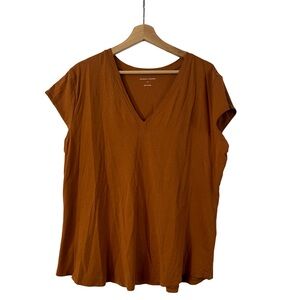 Universal Standard Tee Rex Short Sleeve V-Neck Top in Rust